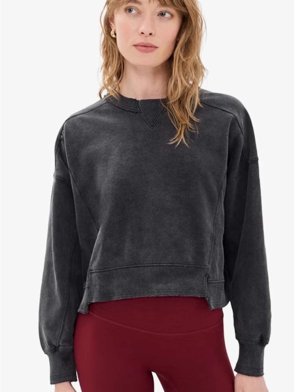Free People Intercept Black Cropped Pullover Sweatshirt